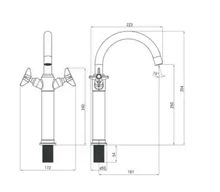 Deante Bateria umywalkowa wysoka 35,4 cm z korkiem click-clack ,mosiądz Temisto BQT M25D