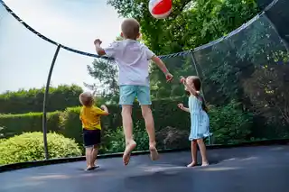 Hop-sport Trampolina 10ft (305cm) niebieska z siatką zewnętrzną - 4 nogi