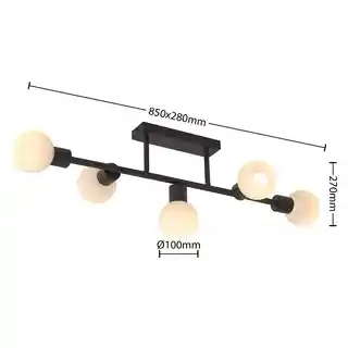 Lindby Biscala 5 Lampa Sufitowa Black/Opal 9627867