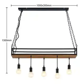 Lindby Kirista 5 Lampa Wisząca Wood/Black 9627716