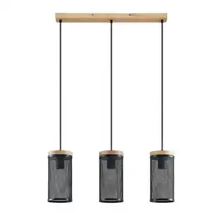 Lindby Kiriya 3 Lampa Wisząca Black/Wood 9627981