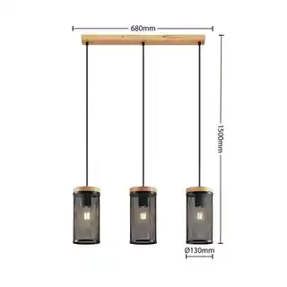 Lindby Kiriya 3 Lampa Wisząca Black/Wood 9627981