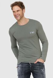 EMPORIO ARMANI Zielony longsleeve męski z granatowym logo,