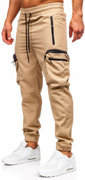 Beżowe bojówki spodnie męskie joggery dresowe Denley HSS296