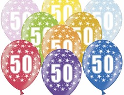 Balony lateksowe z cyferką 50 - mix -