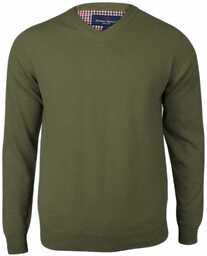 Sweter Oliwkowy w Serek (V-neck), Męski, Klasyczny, Elegancki