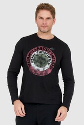 AERONAUTICA MILITARE Czarny longsleeve męski z okrągłym logo,