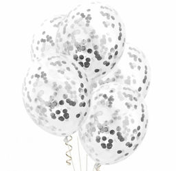Balony przezroczyste ze srebrnym konfetti - 30 cm