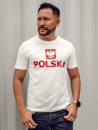 Biały bawełniany t-shirt męski z nadrukiem Polska 5065A