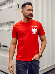 Czerwony bawełniany t-shirt męski z nadrukiem Polska 5064A