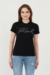 KARL LAGERFELD Czarny t-shirt Rhinestone Logo, Wybierz