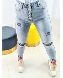 Spodnie Jeansowe z Guzikami Szare Madonna - 34