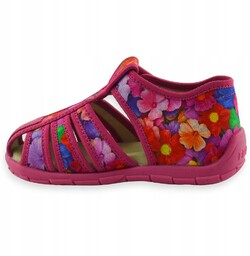 Kolorowe buciki dziecięce dla dziewczynki tekstylne zakryte sandałki