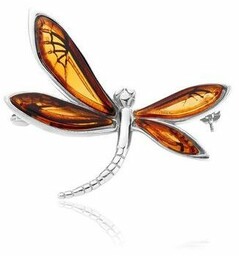 Broszka srebrna ważka z bursztynem mini Dragonfly