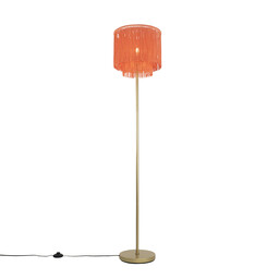 QAZQA Orientalna lampa podłogowa złoty różowy abażur