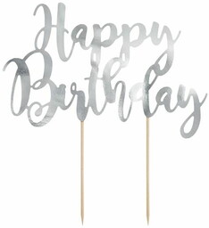 Partydeco TOPPER NA TORT HAPPY BIRTHDAY SREBRNY 22,5CM