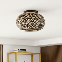 Lampa sufitowa Lindby Nerys, czarna, bambus, Ø 38