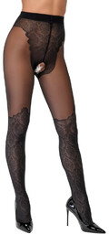 Cottelli Crotchless Lace Tights 2510405 Black