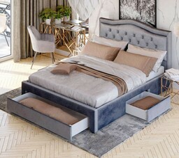 Łóżko tapicerowane z szufladami SF960 140x200 Welur, pikowany