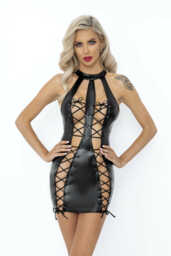 Noir Handmade F291 Powerwetlook Dress with Double Lace-Up