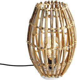 QAZQA Wiejska lampa stołowa bambusowa z białym -
