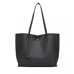 Czarna Duża Minimalistyczna Torba Shopper Bag z Chwostem