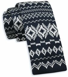 Granatowo-Biały Dziergany, Męski Krawat Knit, 5,5 cm -Alties-