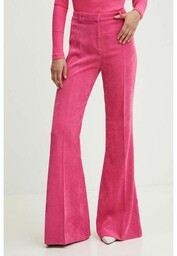 Hugo spodnie sztruksowe kolor różowy dzwony high waist