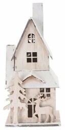 Drewniany domek Christmas house LED biały, 9 x