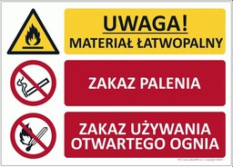 T015 - UWAGA! Materiał łatwopalny/Zakaz Palenia/Zakaz używania otwartego