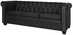 Elior 3-osobowa czarna sofa w stylu Chesterfield -