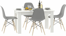 Elior Biały minimalistyczny stół i 4 szare krzesła