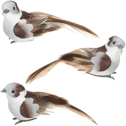 Ptaszek na klipsie biało-brązowy, 3 szt., 10 x