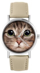 Zegarek yenoo - Kot tygrysek - skórzany, beżowy