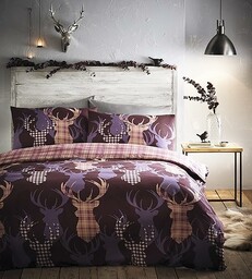 Portfolio De Cama Tartan jeleń śliwka podwójna poszewka