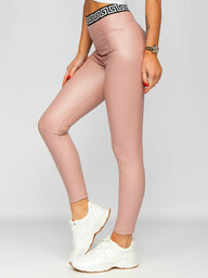 Różowe legginsy z imitacji skóry damskie Denley MY16572