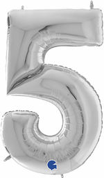 Balon foliowy cyfra 5 srebrna - 163 cm