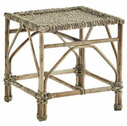 Madam Stoltz - Bambusowy stołek z plecionym siedziskiem