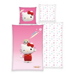 Herding Pościel bawełniana 140x200 Hello Kitty gwiazdki różowa