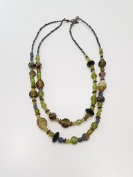 Vintage- naszyjnik z kamieniami: oliwin, kwarc, hematyt,perła