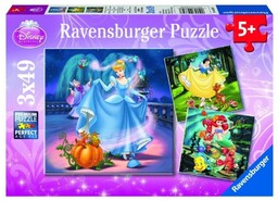 Ravensburger PUZZLE 3X49 KRóLEWNA ŚNIEżKA, KOPCIUSZEK I ARIELKA