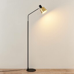 Lampa podłogowa Lindby Vlada, 144 cm, mosiądz, czarny,