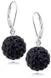 Eleganckie wiszące kolczyki czarne kuleczki Swarovski 12mm shamballa