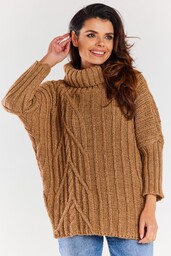 Sweter Oversize z Golfem - Karmelowy