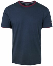 Prosty T-Shirt Męski z Lamówką na Dekolcie -