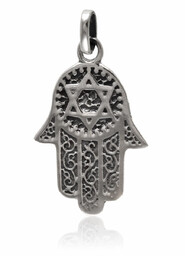 Oksydowany srebrny wisior wisiorek talizman amulet dłoń ręka