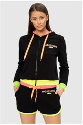 MOSCHINO Czarna bluza z kapturem i neonowym logo,