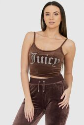 JUICY COUTURE Brązowy welurowy top z błyszczącym logo,