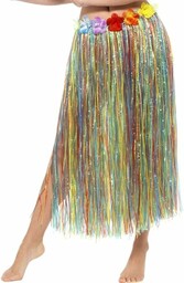 Hawaiian Hula Skirt with Flowers, Multi-Coloured, with Velcro,