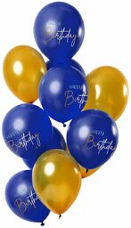 Zestaw balonów Happy Birthday granatowo-złoty - 30 cm